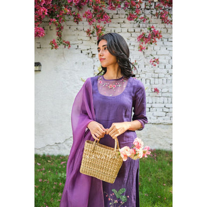 KAVANA Women Embroidered Purple Angoori Kurta with Pant