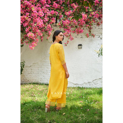 KAVANA Women Embroidered Yellow Aamras Kurta with Pant