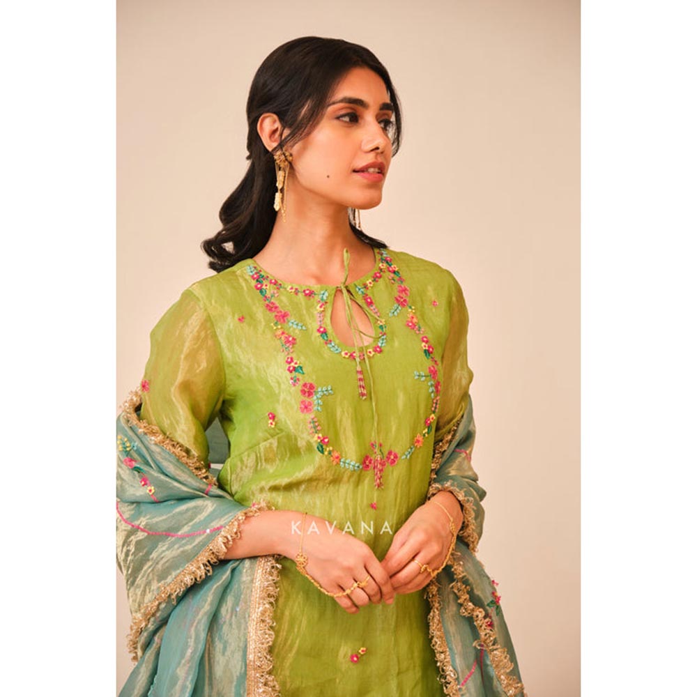 KAVANA Women Floral Emerald Bloom Kurta and Palazzo