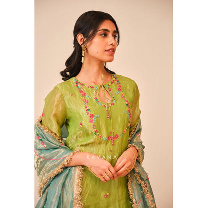 KAVANA Women Floral Emerald Bloom Kurta and Palazzo