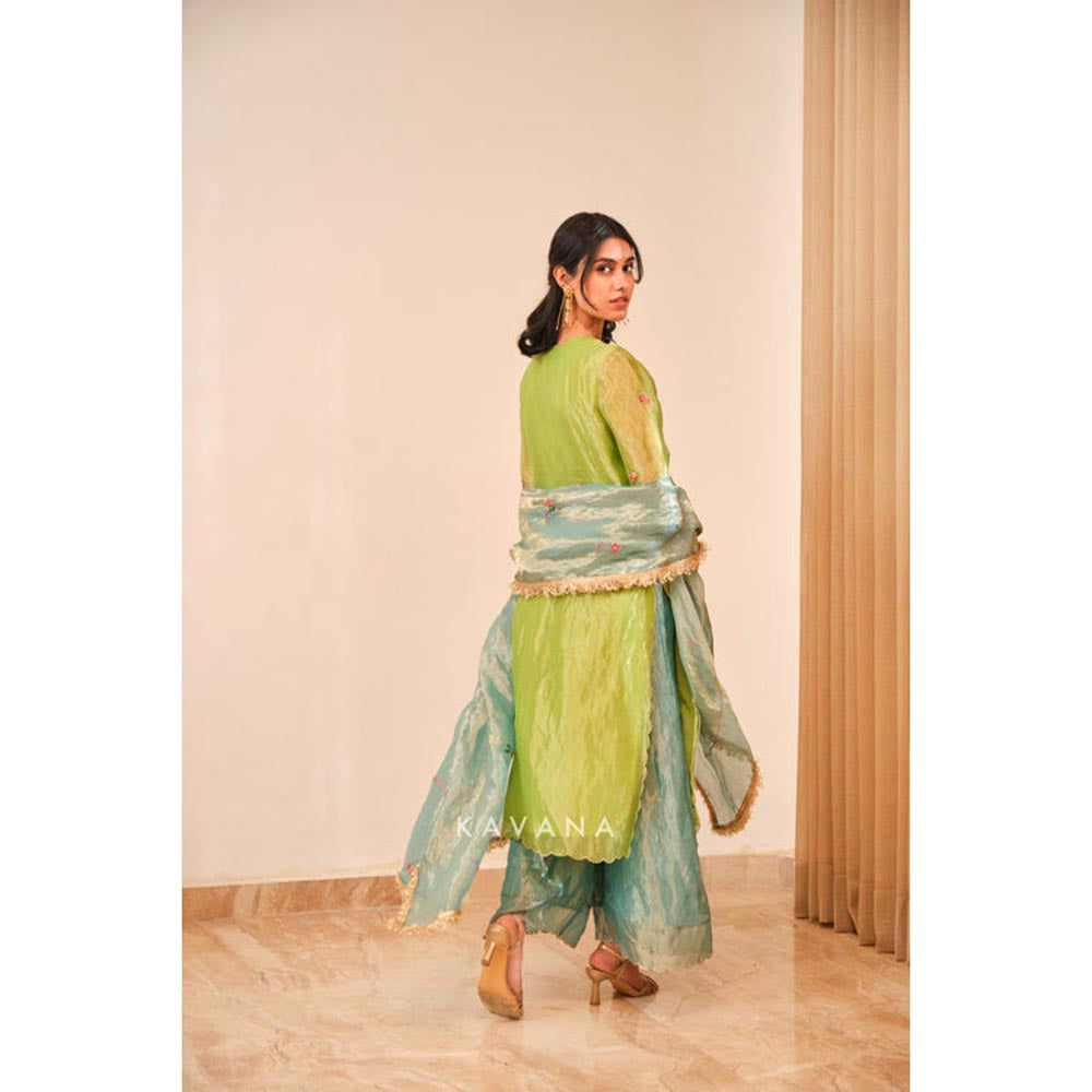 KAVANA Women Floral Emerald Bloom Kurta and Palazzo