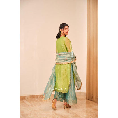 KAVANA Women Floral Emerald Bloom Kurta and Palazzo