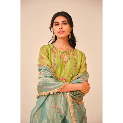 KAVANA Women Floral Emerald Bloom Kurta and Palazzo