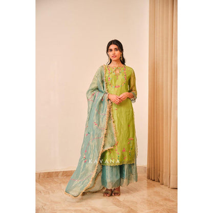 KAVANA Women Floral Emerald Bloom Kurta and Palazzo