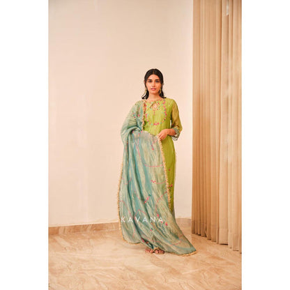 KAVANA Women Floral Emerald Bloom Kurta and Palazzo