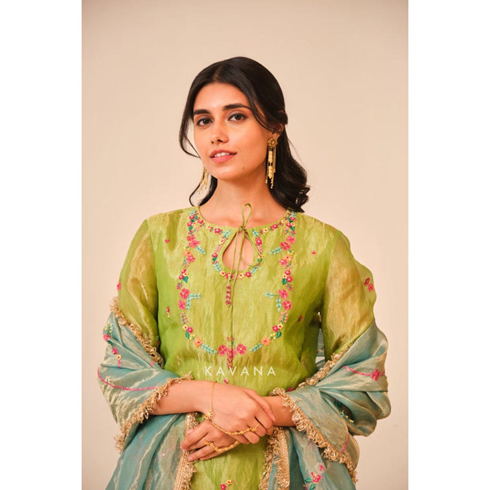 KAVANA Women Floral Emerald Bloom Kurta and Palazzo