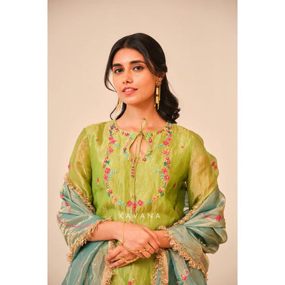 KAVANA Women Floral Emerald Bloom Kurta and Palazzo