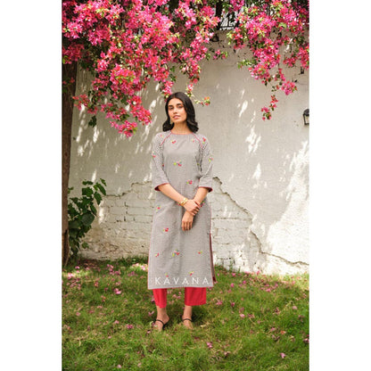 KAVANA Women Embroidered White Cherry Kurta and Pant