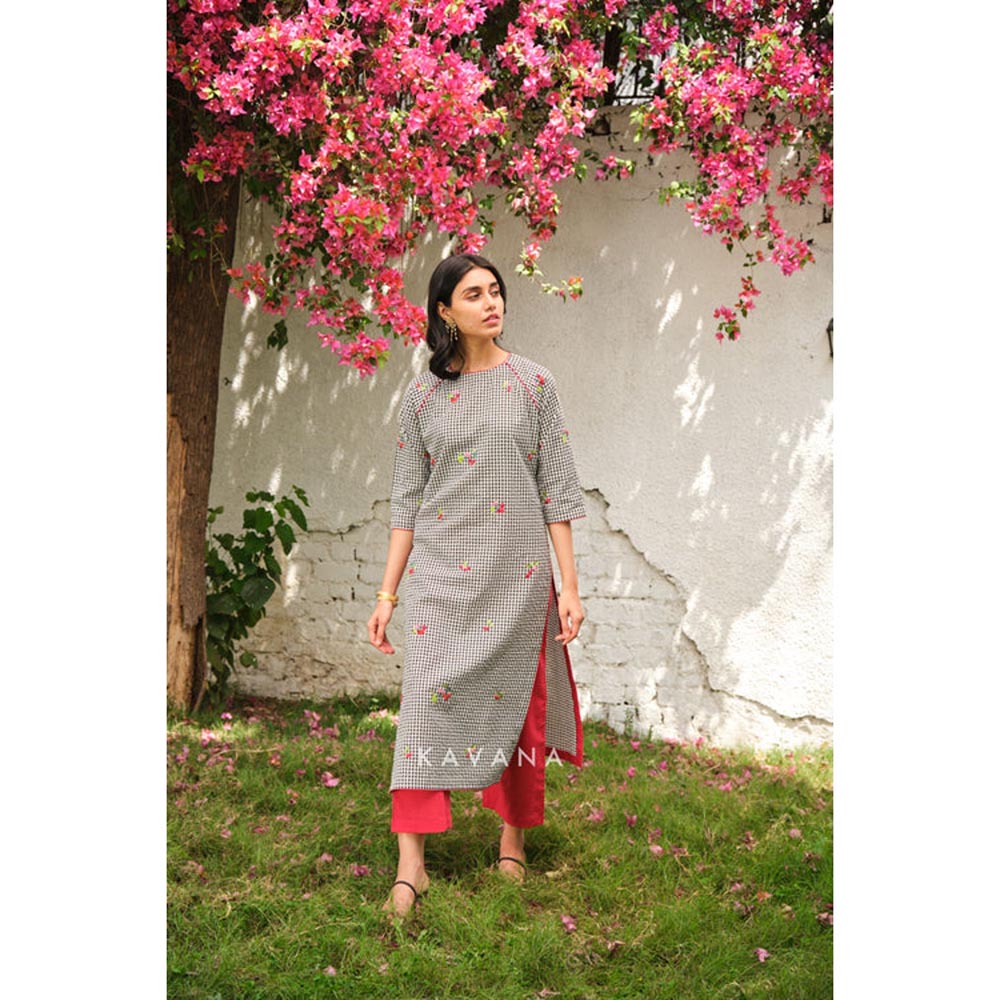 KAVANA Women Embroidered White Cherry Kurta and Pant