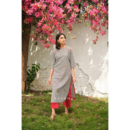 KAVANA Women Embroidered White Cherry Kurta and Pant