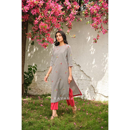 KAVANA Women Embroidered White Cherry Kurta and Pant