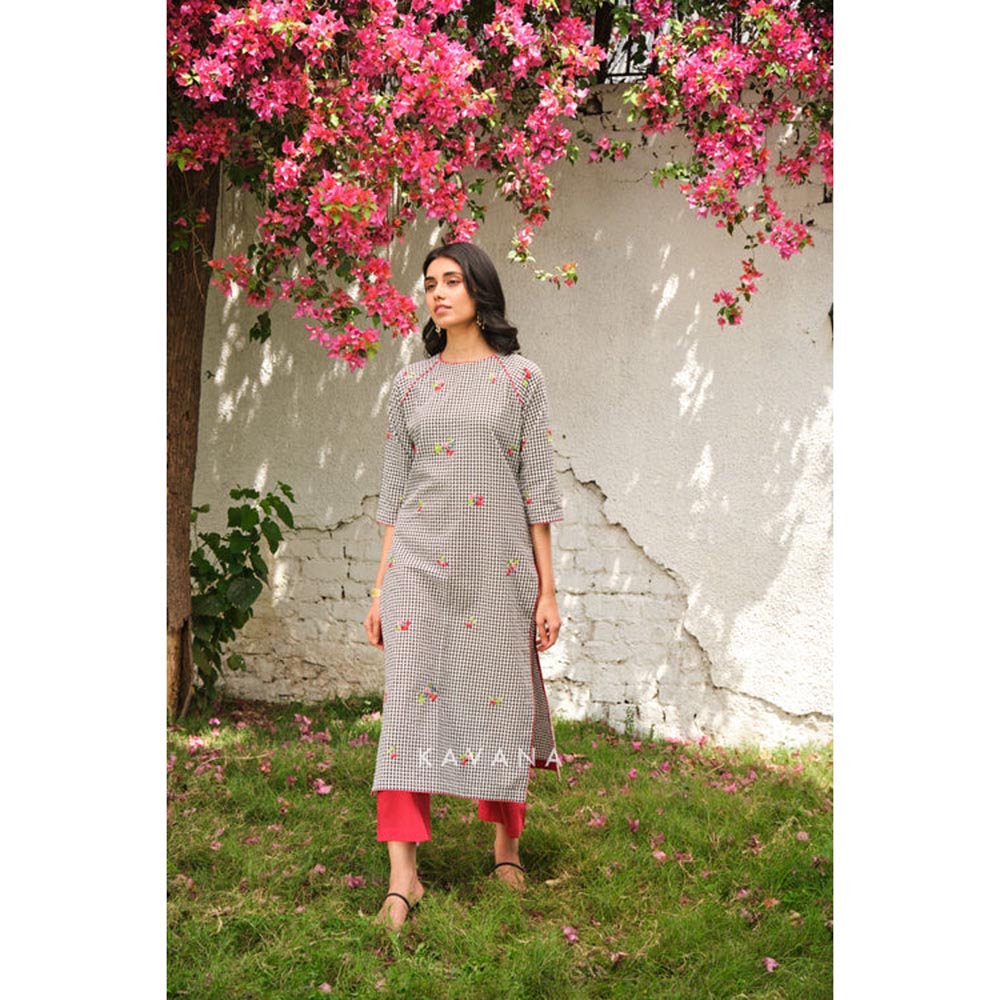 KAVANA Women Embroidered White Cherry Kurta and Pant