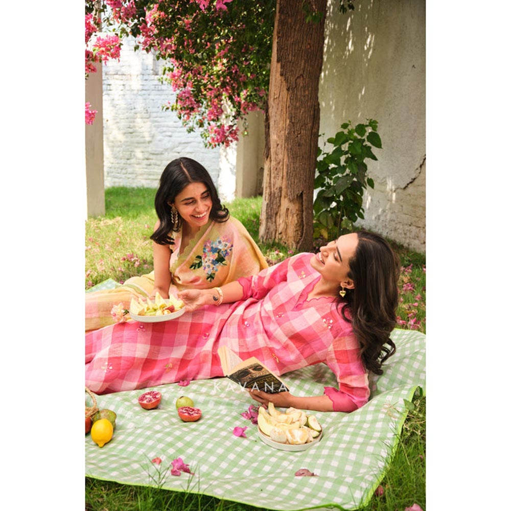 KAVANA Women Embroidered Pink Bubble-Gum Kurta and Pant