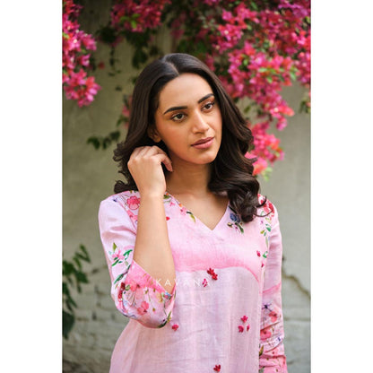 KAVANA Women Embroidered Pink Anaar Dana Kurta with Pant