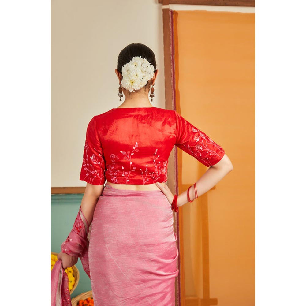 KAVANA Women Floral Embroidered Red Gul Stitched Blouse