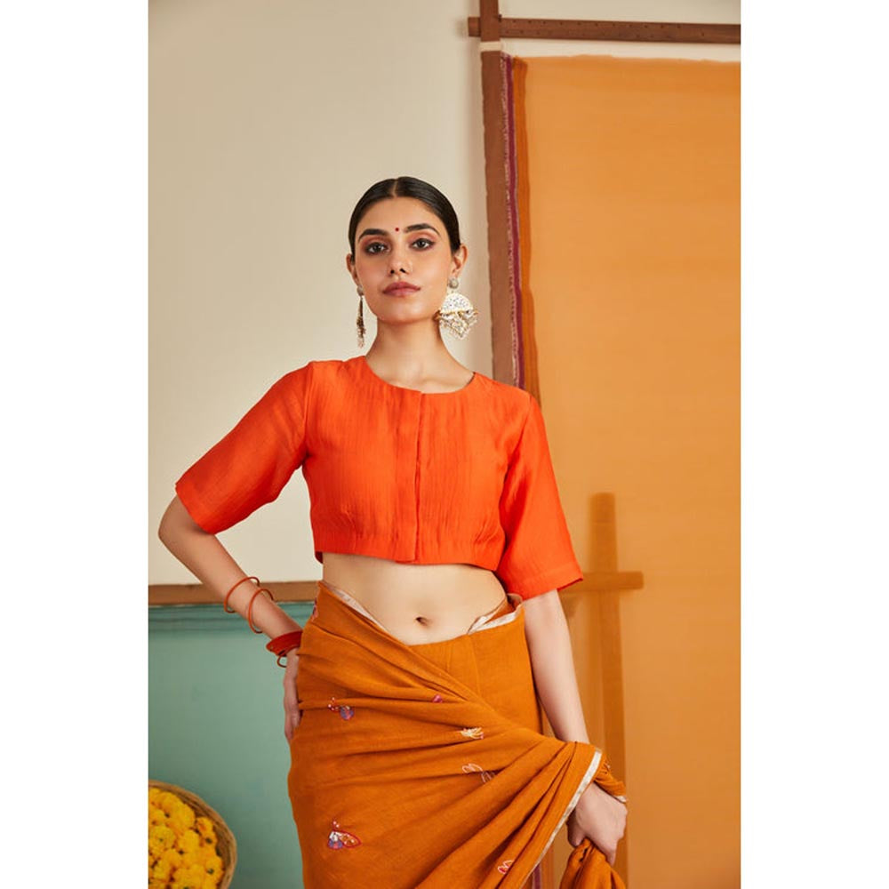 KAVANA Women Orange Half Sleeves Nargis Stitched Blouse