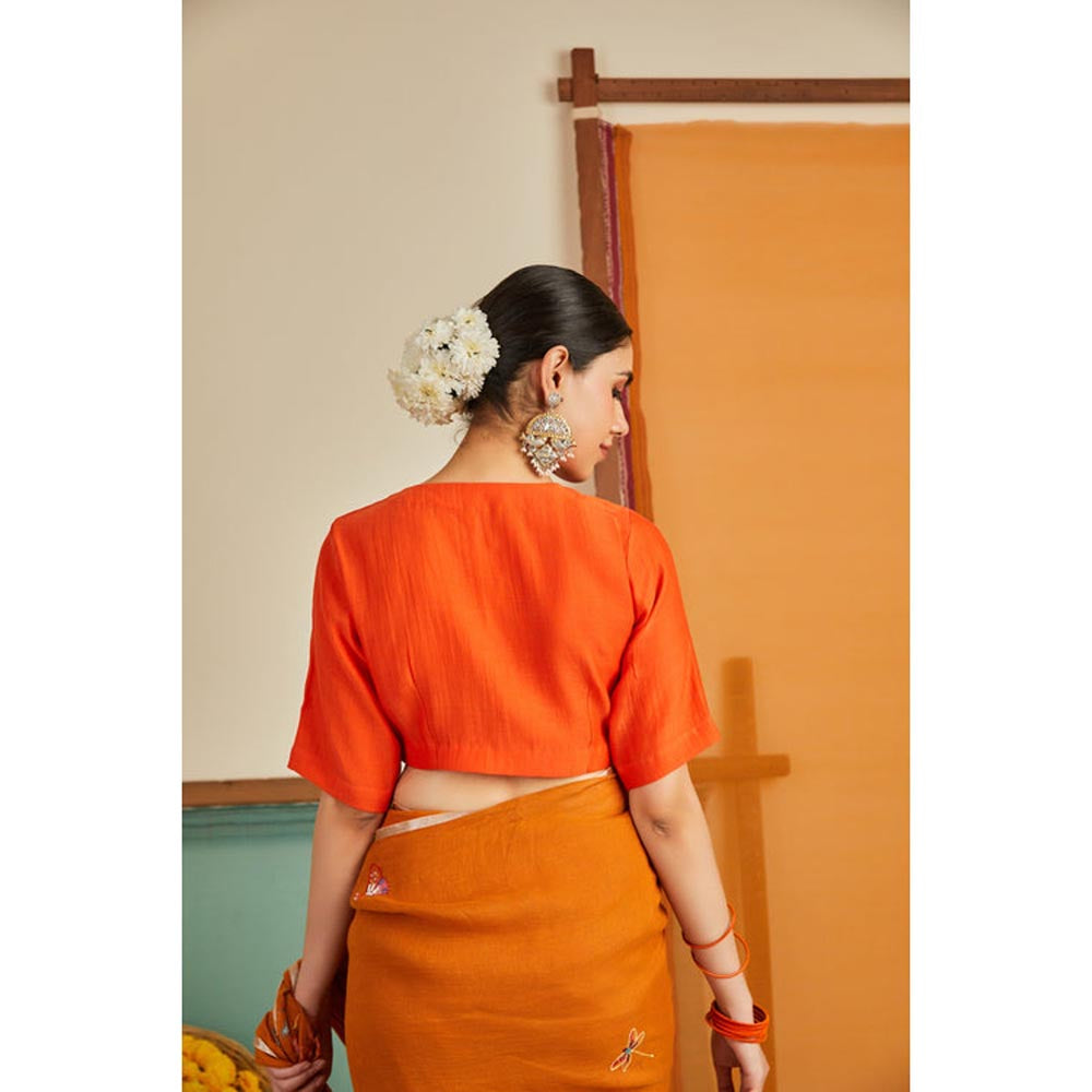 KAVANA Women Orange Half Sleeves Nargis Stitched Blouse