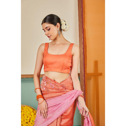 KAVANA Women Orange Embroidered Laila Stitched Blouse