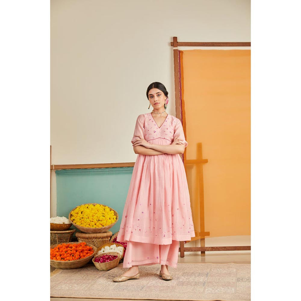 KAVANA Women Embroidered Pink Aafreen Kurta with Palazzo