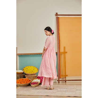 KAVANA Women Embroidered Pink Aafreen Kurta with Palazzo