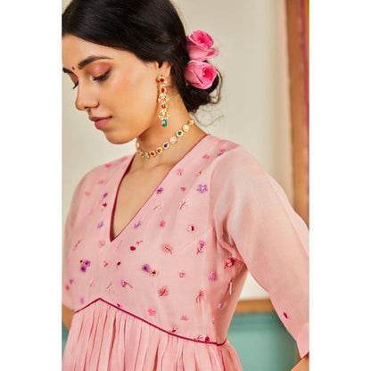 KAVANA Women Embroidered Pink Aafreen Kurta with Palazzo