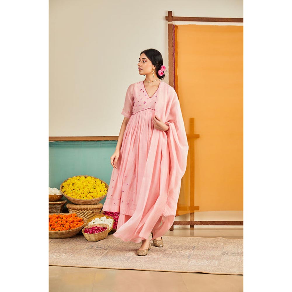 KAVANA Women Embroidered Pink Aafreen Kurta with Palazzo