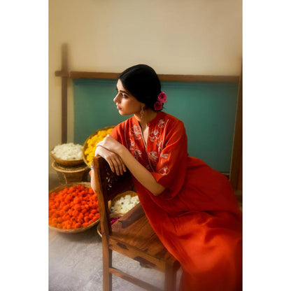 KAVANA Women Embroidered Three Fourth Sleeves Fareeha Kurta with Pant