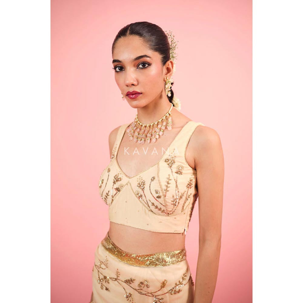 KAVANA Women Embellished Beige Ruhani Chanderi Stitched Blouse