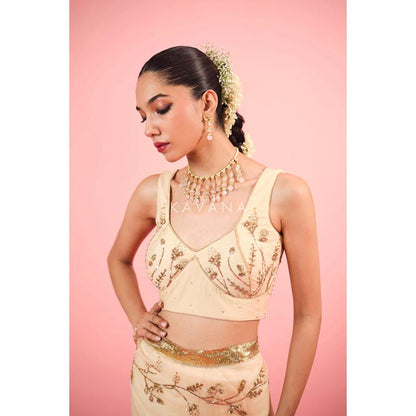 KAVANA Women Embellished Beige Ruhani Chanderi Stitched Blouse