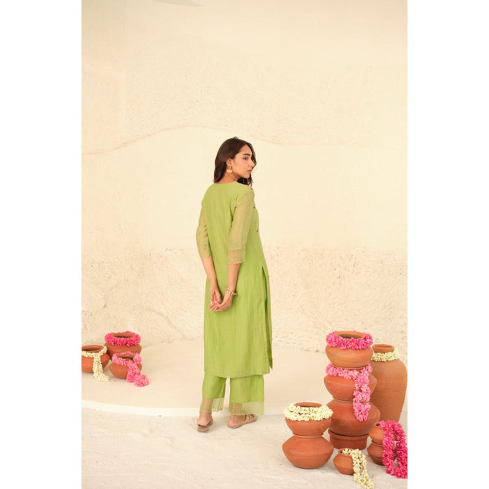 KAVANA Women Numani Green Chanderi Kurta with Palazzo