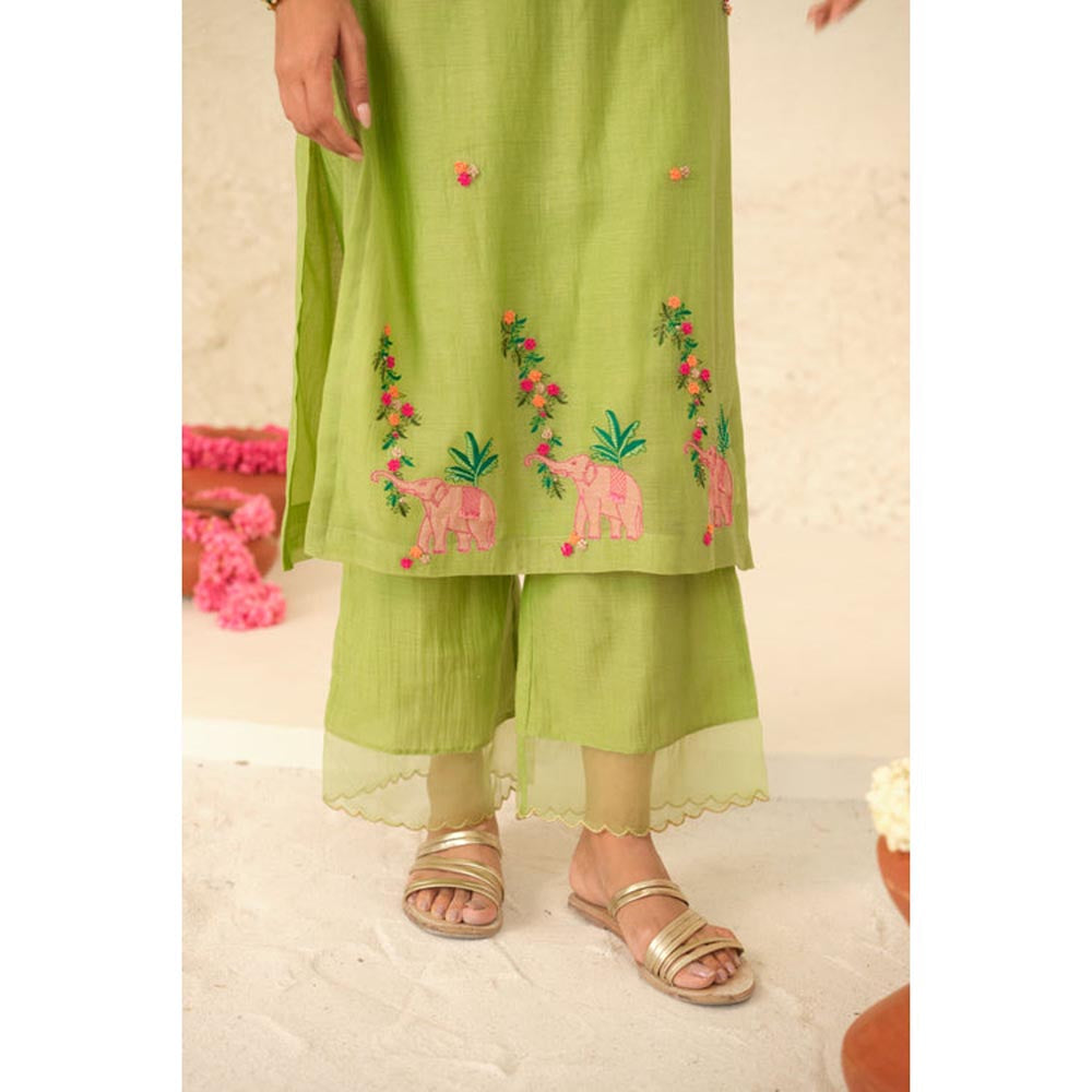 KAVANA Women Numani Green Chanderi Kurta with Palazzo