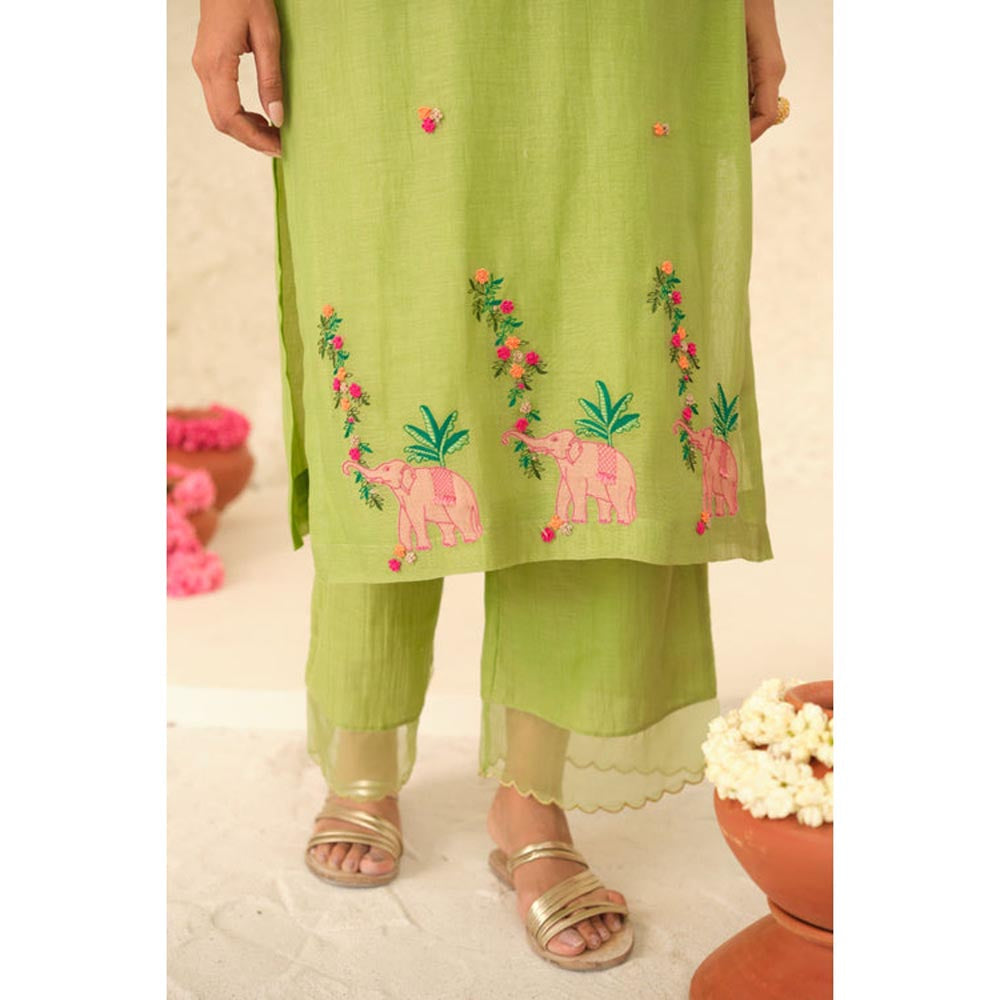 KAVANA Women Numani Green Chanderi Kurta with Palazzo
