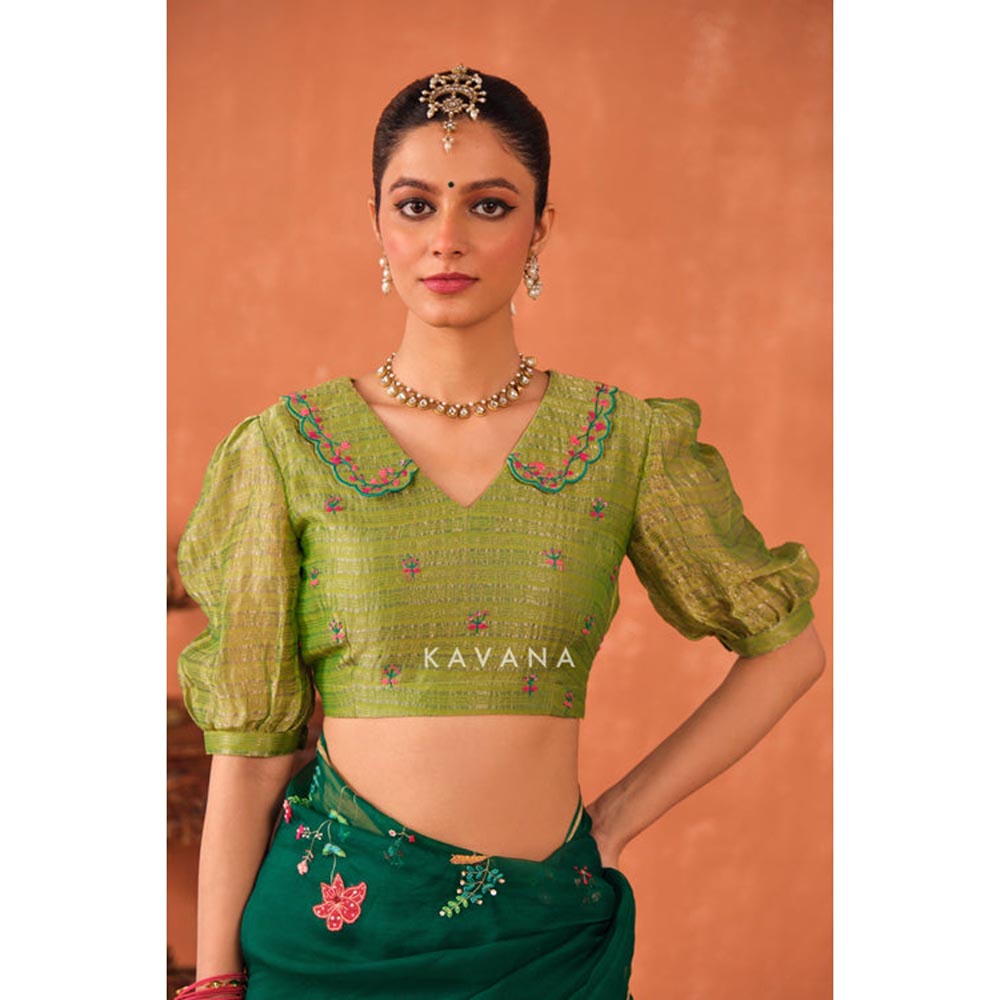 KAVANA Vrinda Green Chanderi Stitched Blouse