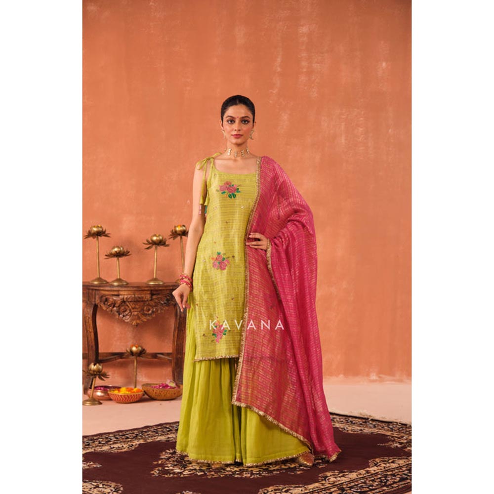 KAVANA Women Patra Yellow Chanderi Kurta with Sharara