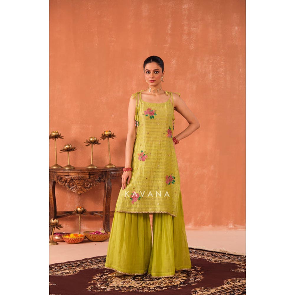 KAVANA Women Patra Yellow Chanderi Kurta with Sharara