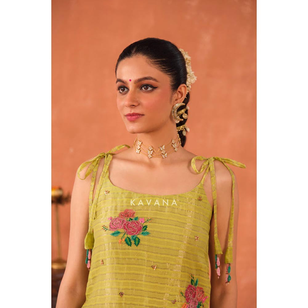 KAVANA Women Patra Yellow Chanderi Kurta with Sharara