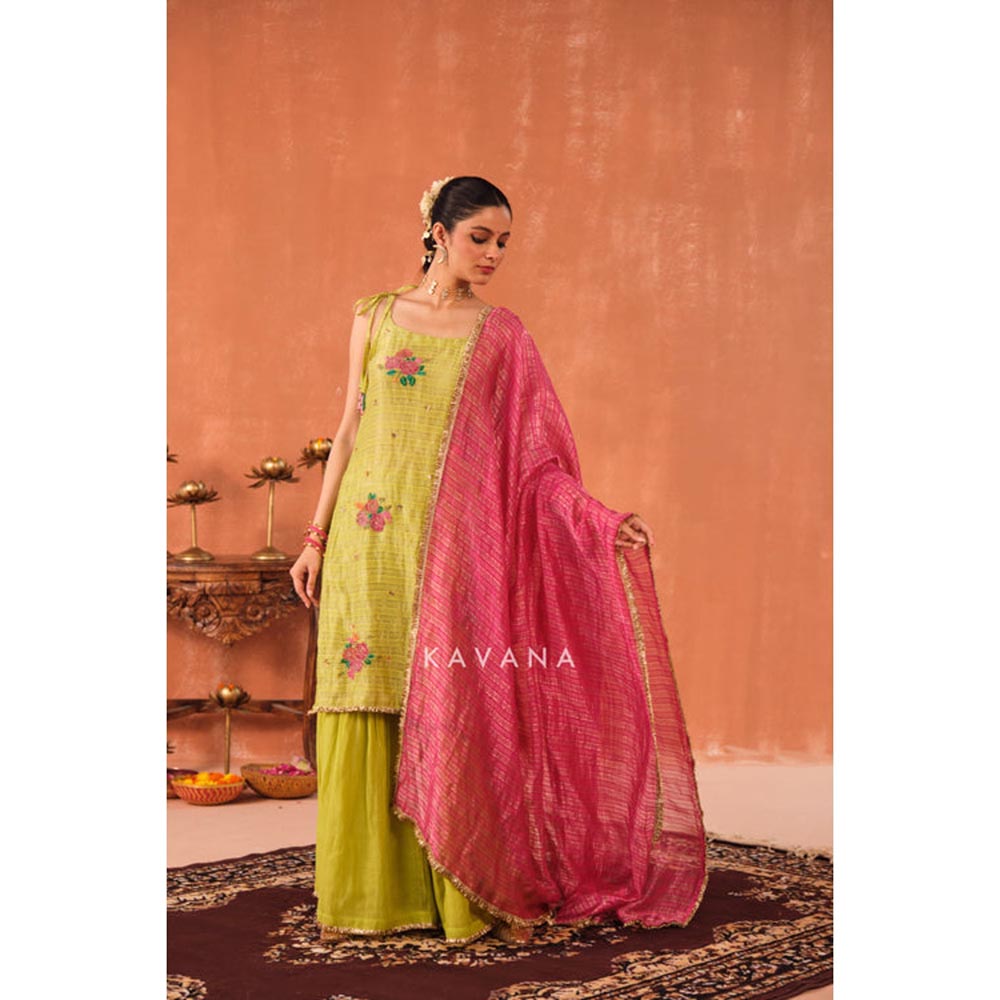 KAVANA Women Patra Yellow Chanderi Kurta with Sharara