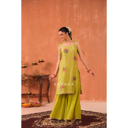 KAVANA Women Patra Yellow Chanderi Kurta with Sharara