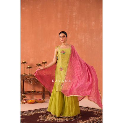 KAVANA Women Patra Yellow Chanderi Kurta with Sharara