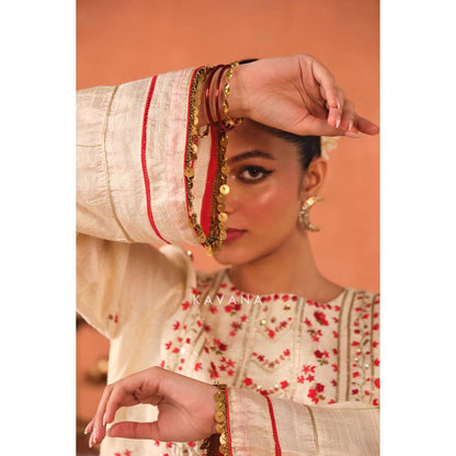 KAVANA Women Embroidered White Ritu Raw Silk Kurta with Palazzo