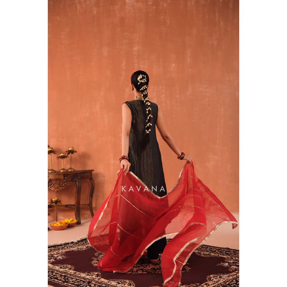 KAVANA Women Black Paavni Chanderi Kurta with Palazzo