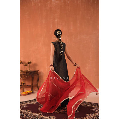 KAVANA Women Black Paavni Chanderi Kurta with Palazzo