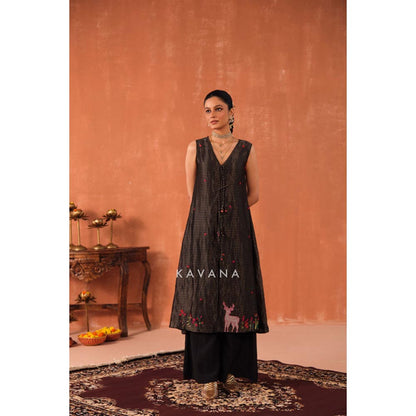 KAVANA Women Black Paavni Chanderi Kurta with Palazzo