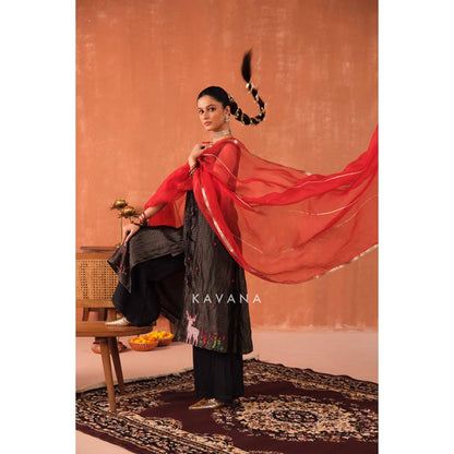 KAVANA Women Black Paavni Chanderi Kurta with Palazzo