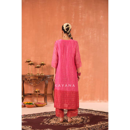 KAVANA Women Pink Reva Chanderi Kurta with Palazzo