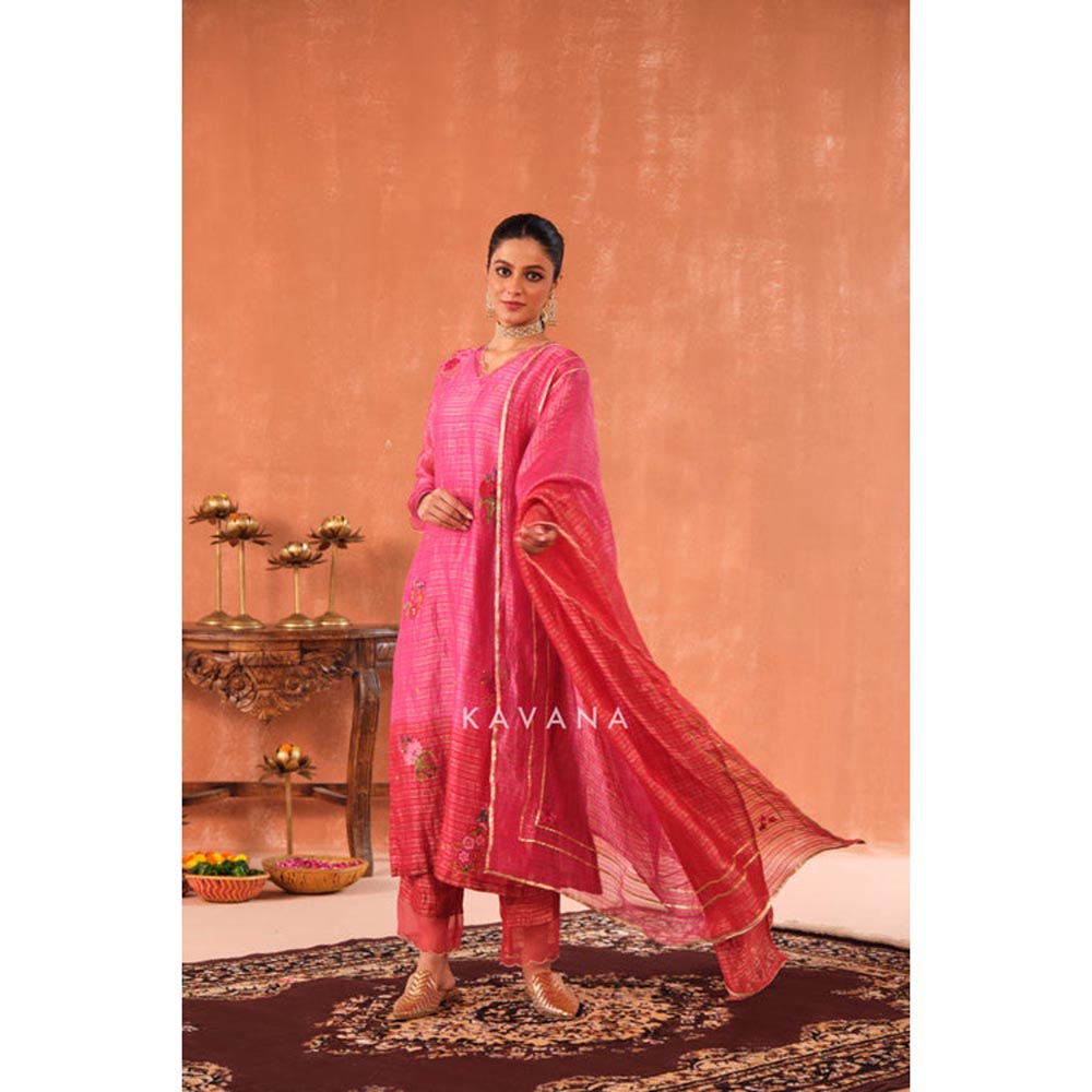 KAVANA Women Pink Reva Chanderi Kurta with Palazzo