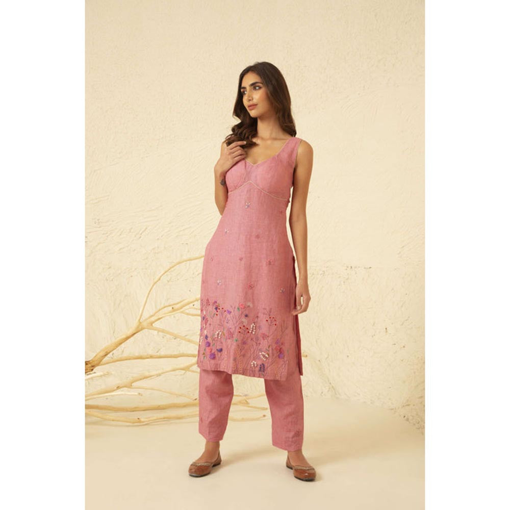 KAVANA Women Embroidered Pink Bindu Kurta and Pant