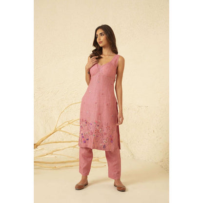 KAVANA Women Embroidered Pink Bindu Kurta and Pant