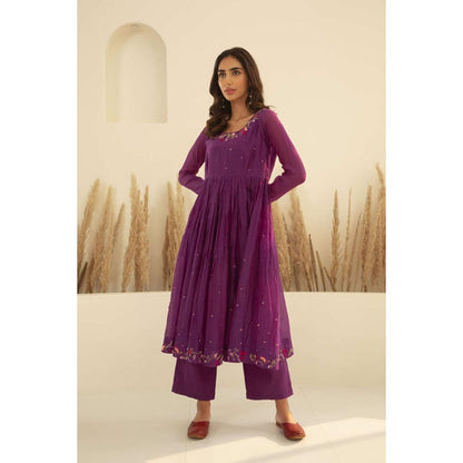 KAVANA Women Embroidered Purple Chandra Anarkali Kurta and Pant