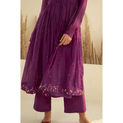 KAVANA Women Embroidered Purple Chandra Anarkali Kurta and Pant
